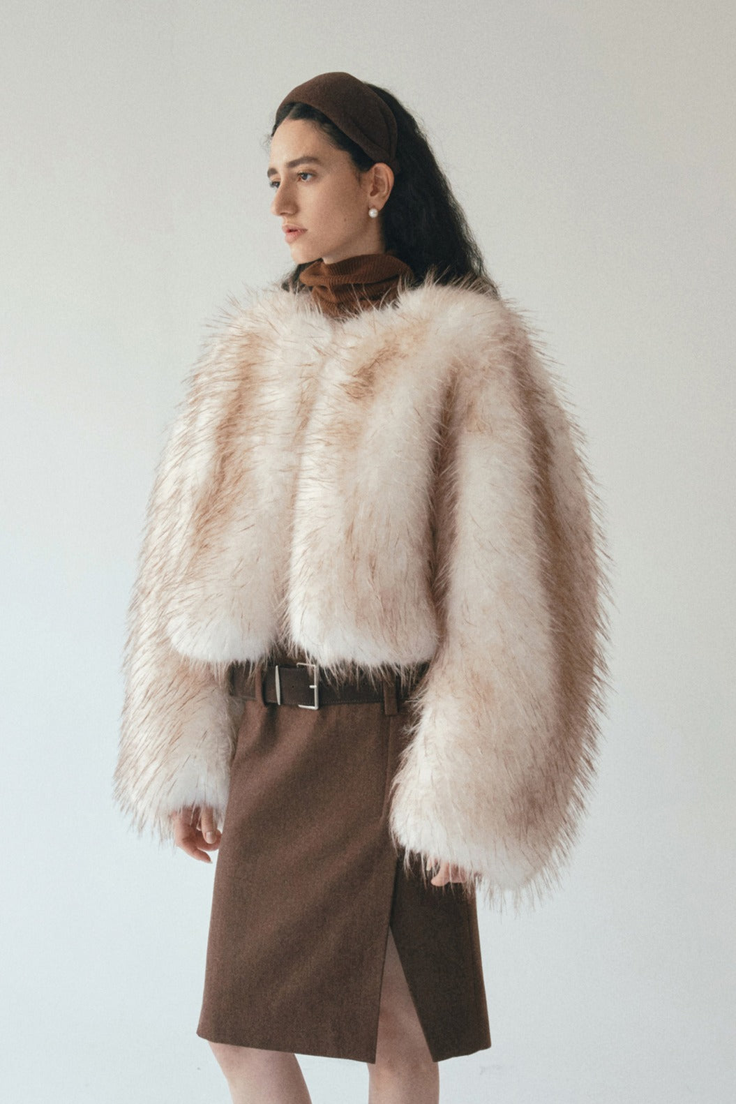 Faux fur ombre effect voluminous cropped jacket