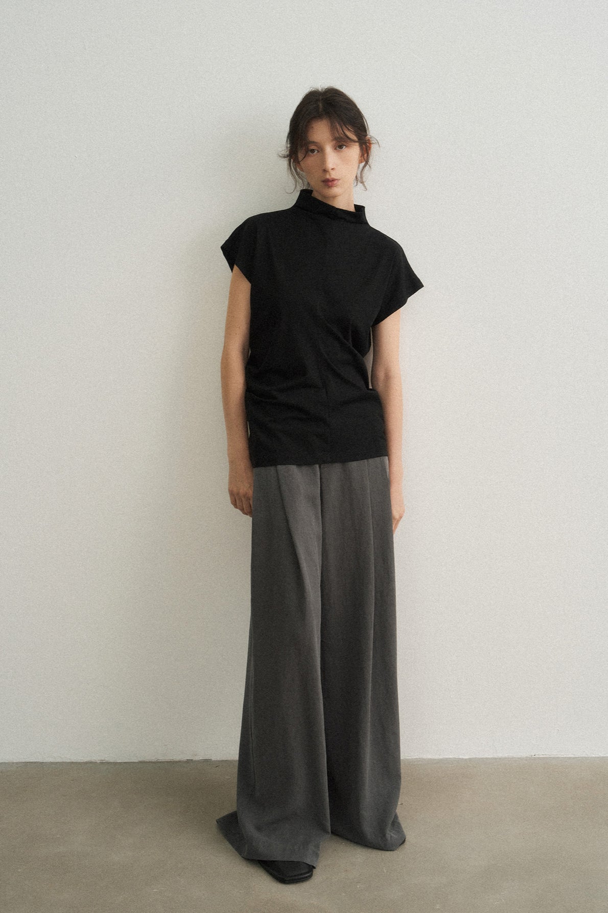 Lyocell blend brushed textured wide leg pants | 5 color