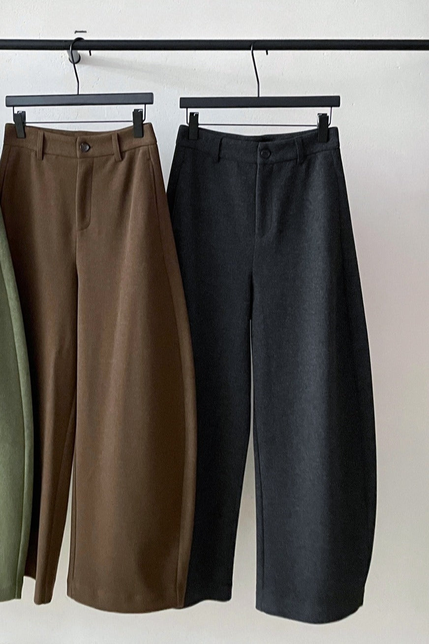 Pantalones anchos versátiles de cintura alta con textura similar a la lana | 3 colores