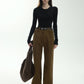 Cotton blend straight-leg corduroy pants | 3 color