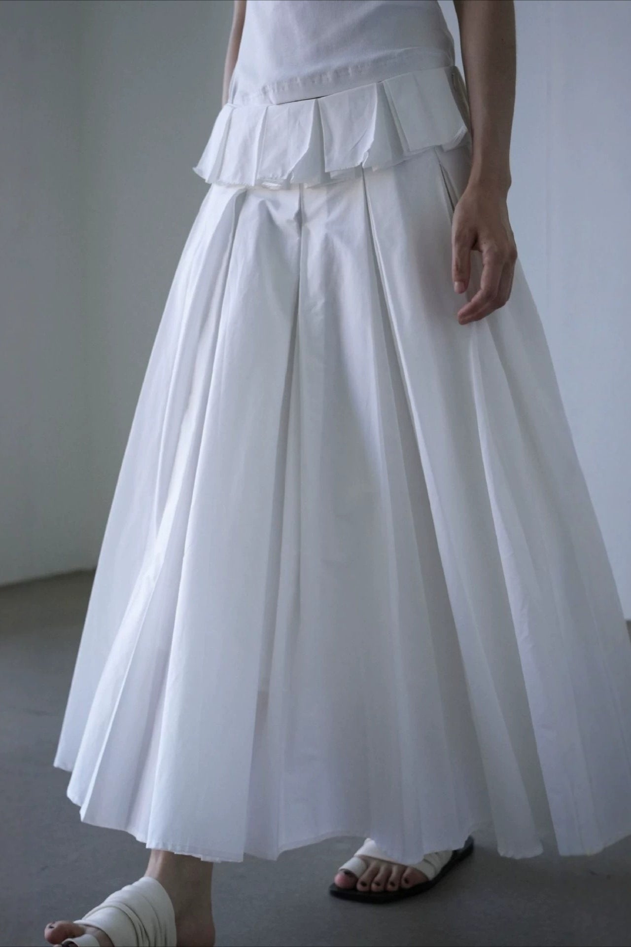 Cotton blend pleated midi skirt | 2 color