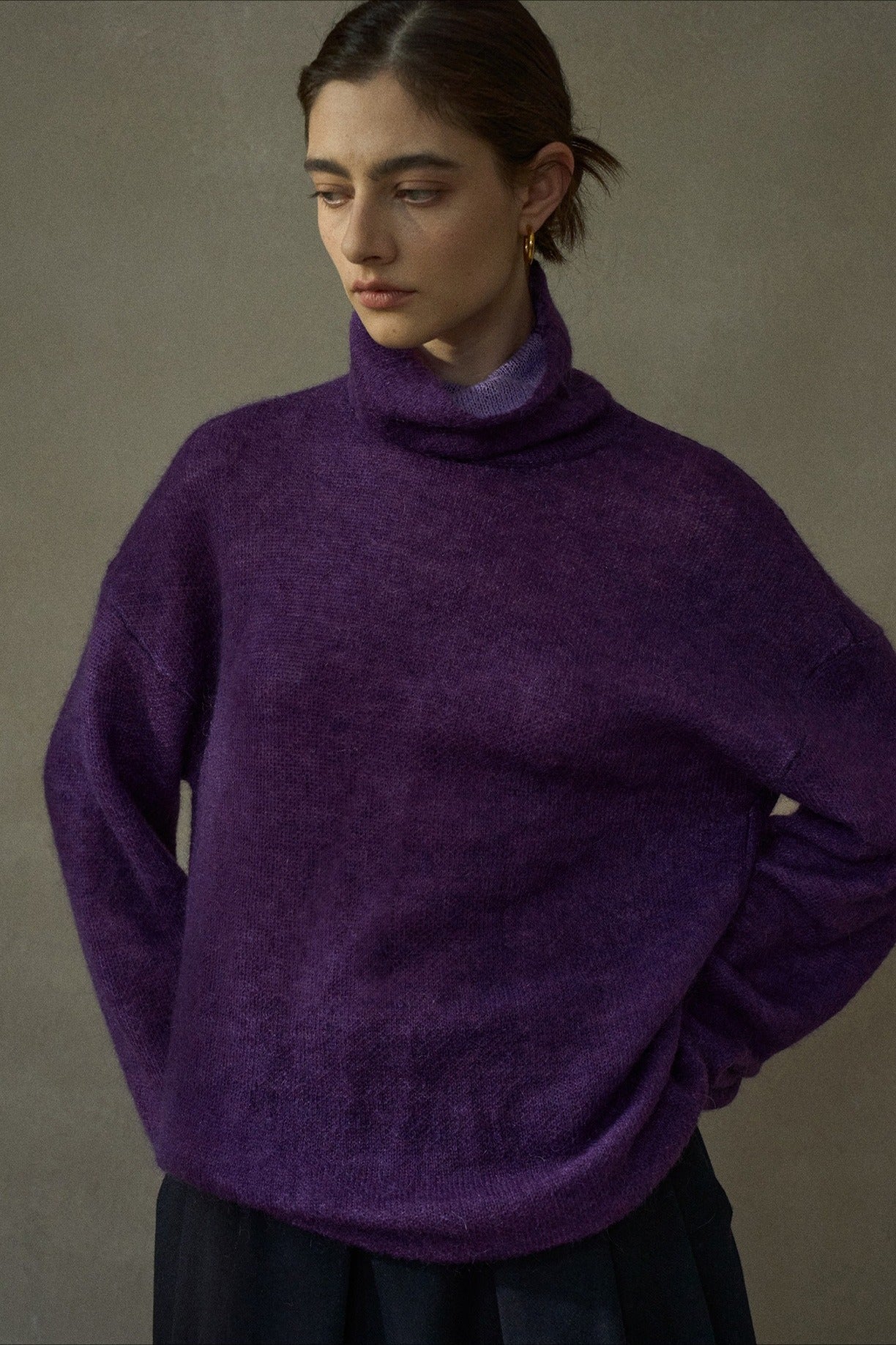 Mohair blend stacked high neck cozy loose sweater | 4 color
