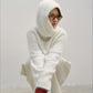 Rabbit hair blend long haired warm sweater with scarf hat | 5 color