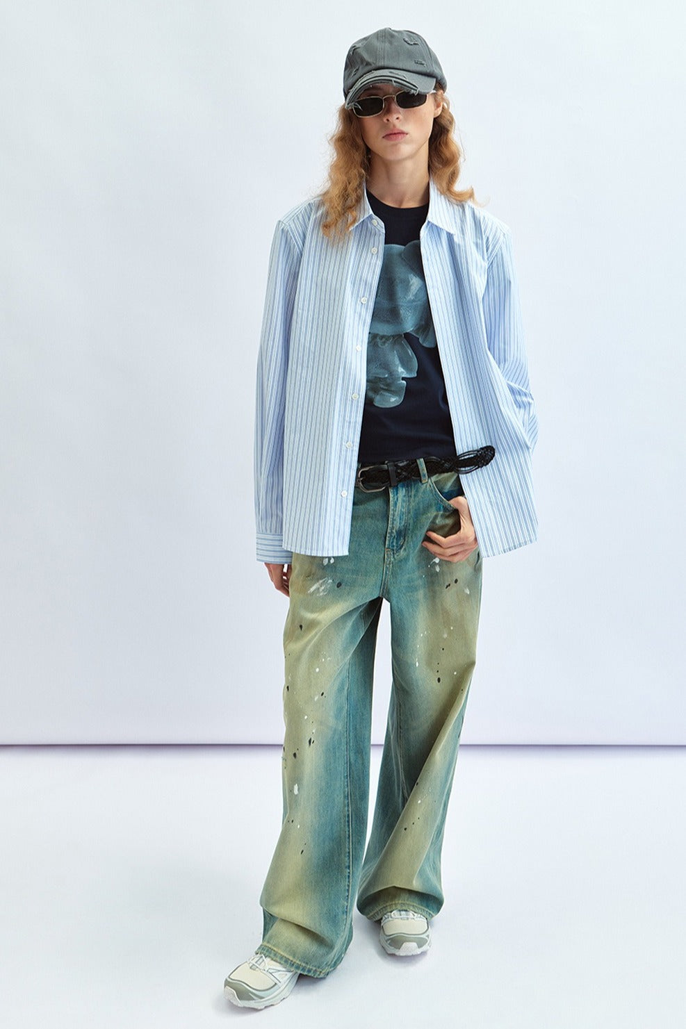 Washed cotton  pigment splatter retro-style jeans | 3 color