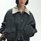 Chic style multi-pockets contrast collar bomber jacket | 2 color