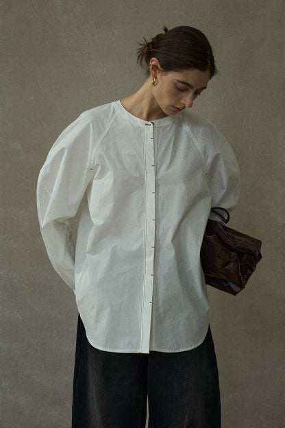 100% cotton contrast stitching loose shirt | 3 color