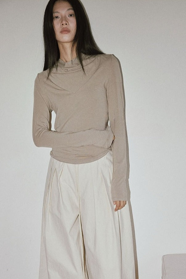 Slim elastic rib cuffs base knit t-shirt | 3 color