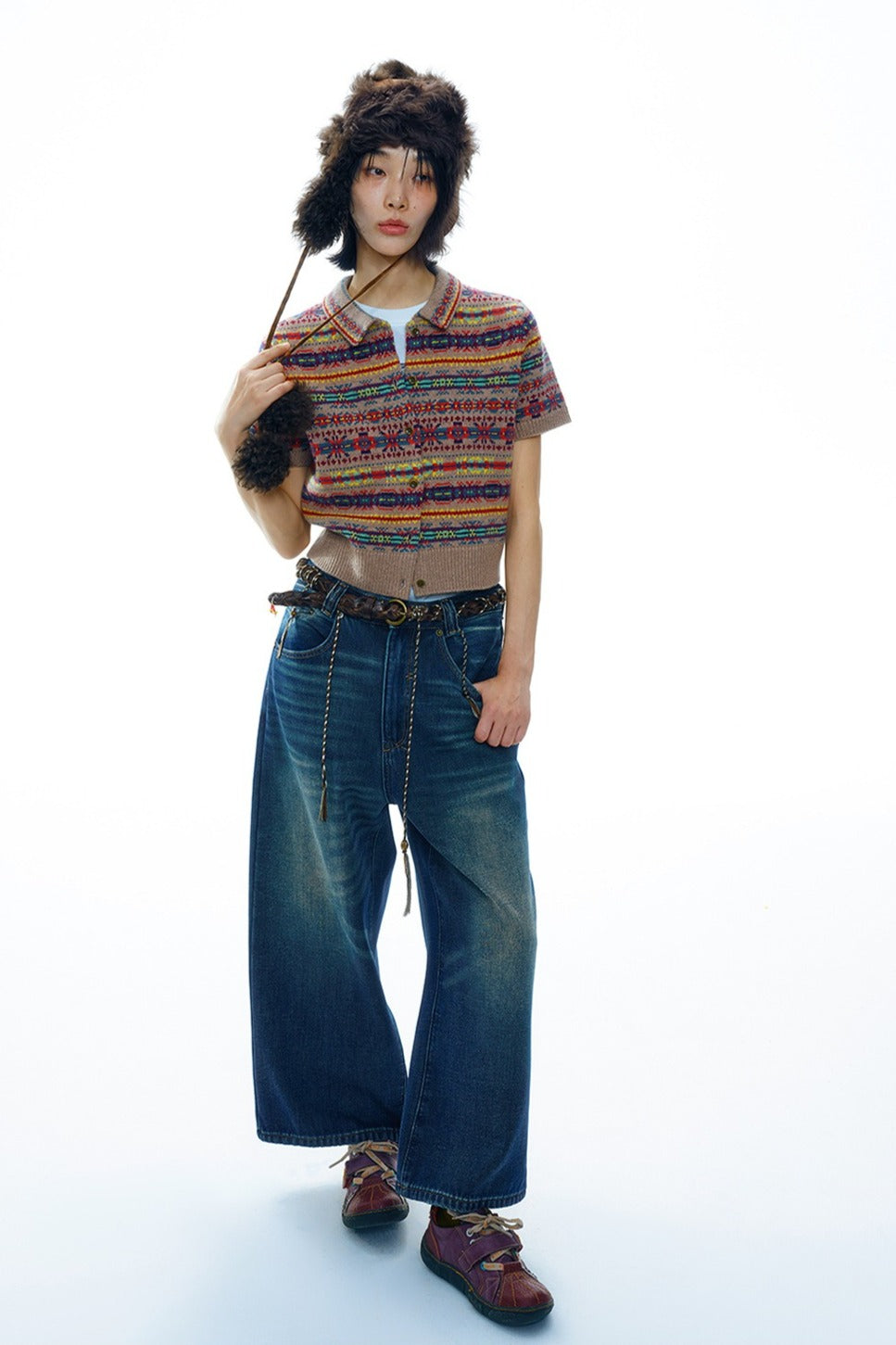 Wool riched vintage charm Fair-isle cardigan | 2 color