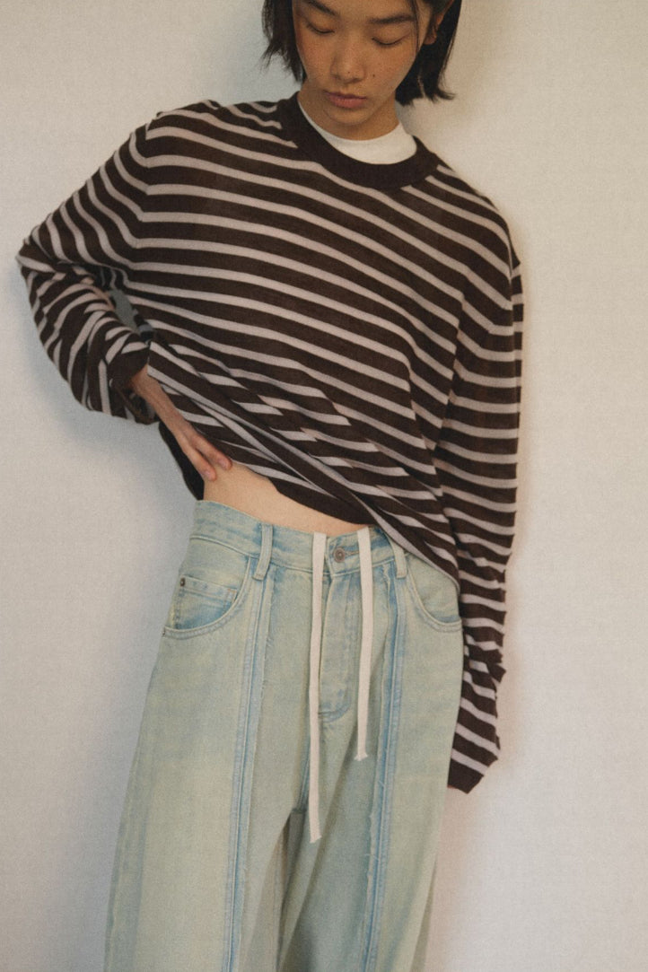 Wool textured striped loose knit sweater | 6 color