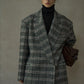 Wool containing plaid pattern super loose blazer | 2 color