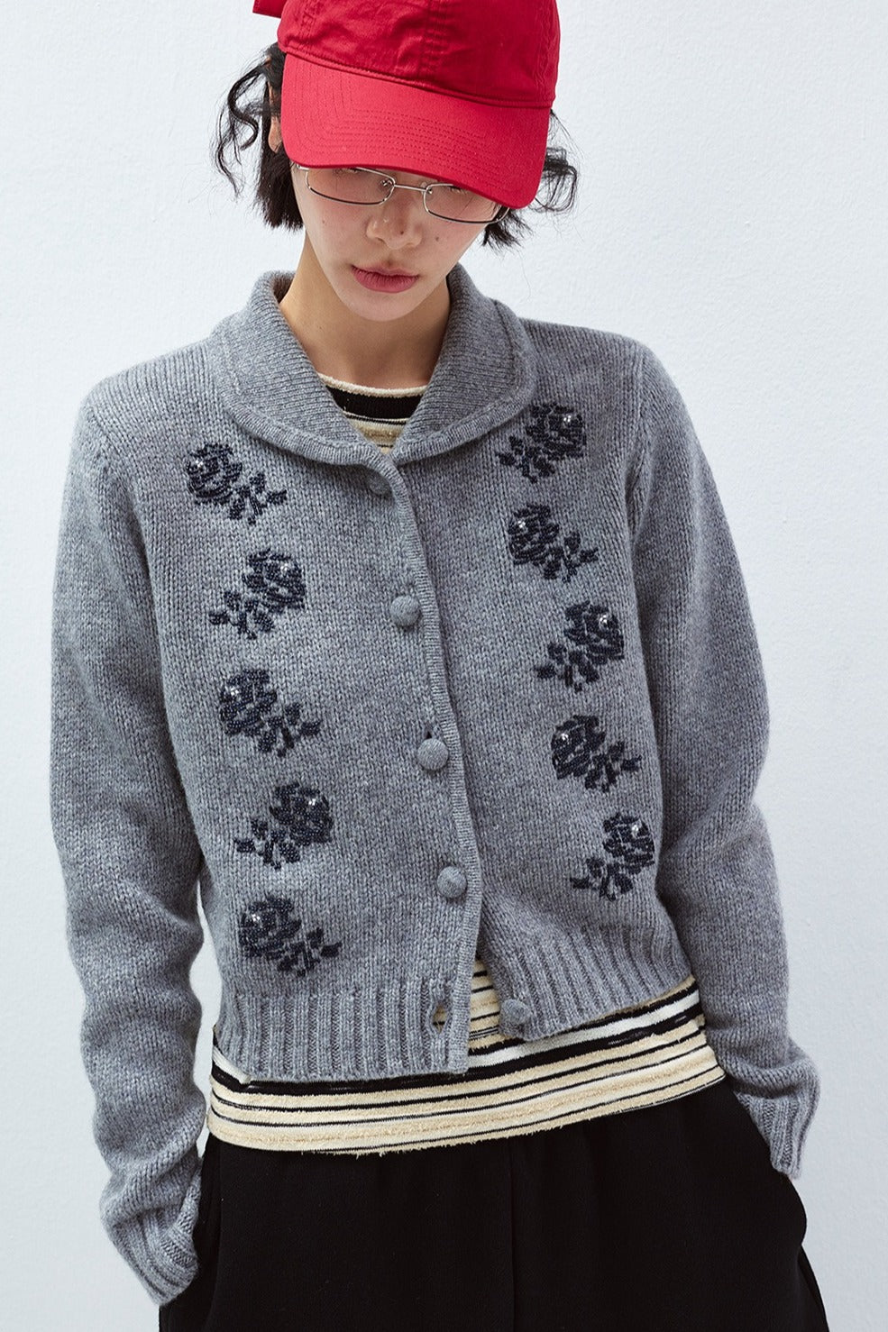 100% sheep wool hand-beaded rose cardigan | 3 color