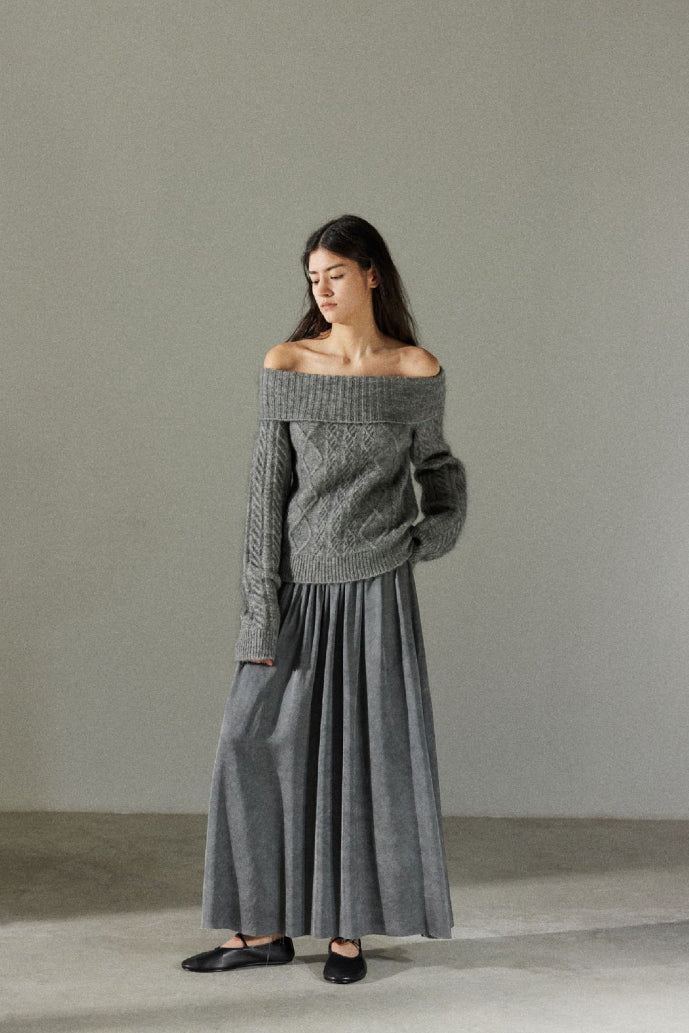 Pull en tricot à épaules dénudées en laine mohair mélangée | 4 couleurs