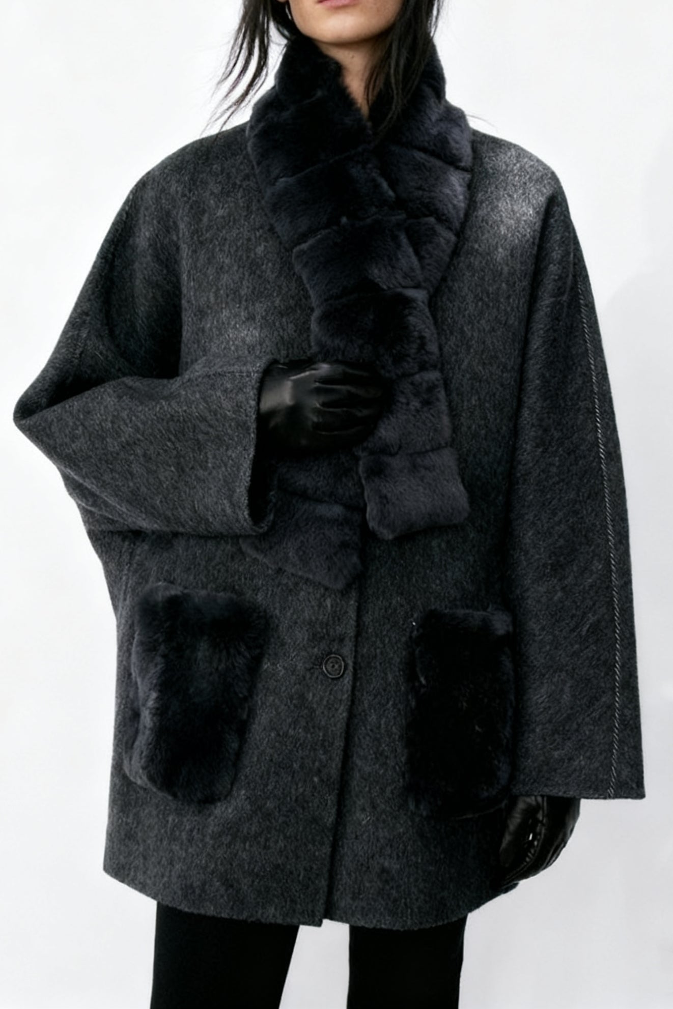 Abrigo midi de tejido de doble faz de mezcla de lana | 2 colores