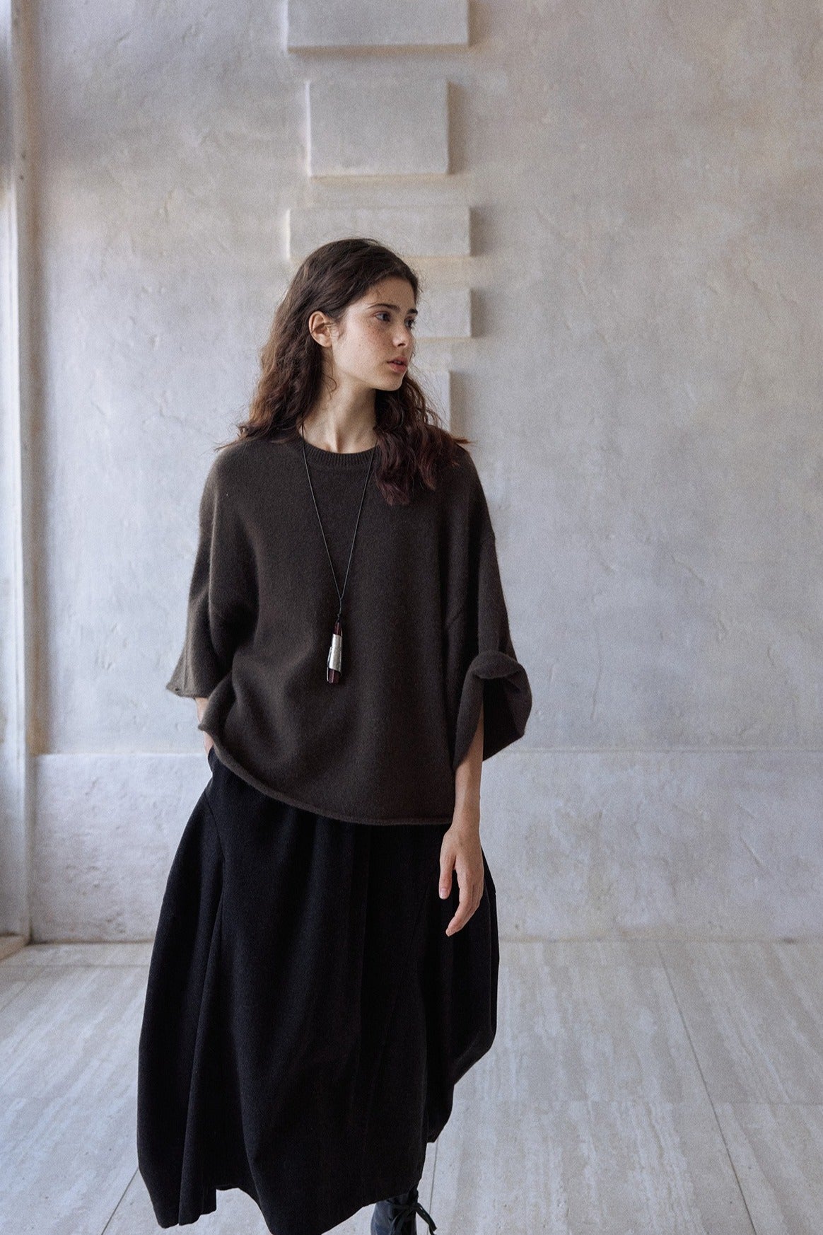 Wool containing loose-fit soft short-sleeve sweater | 3 color