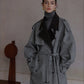 Wool blend contrasting lapel gabardine trench coat | 2 color