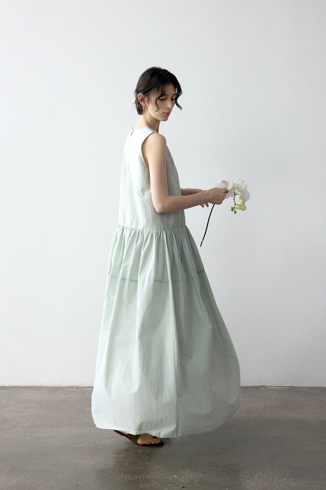 Cotton blend pleated A-line sleeveless dress | 4 color