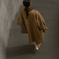 Wool-silk-angora stand-up collar large lapel mid-length coat