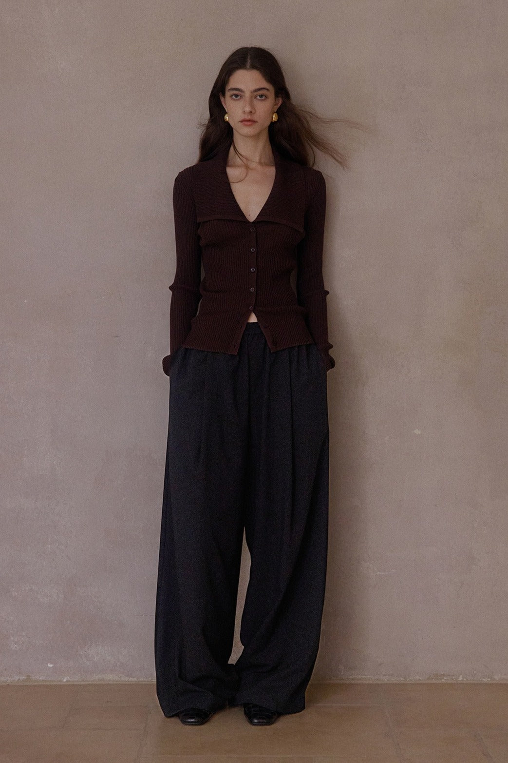 Lyocell blend large lapel ribbed cardigan | 4 color