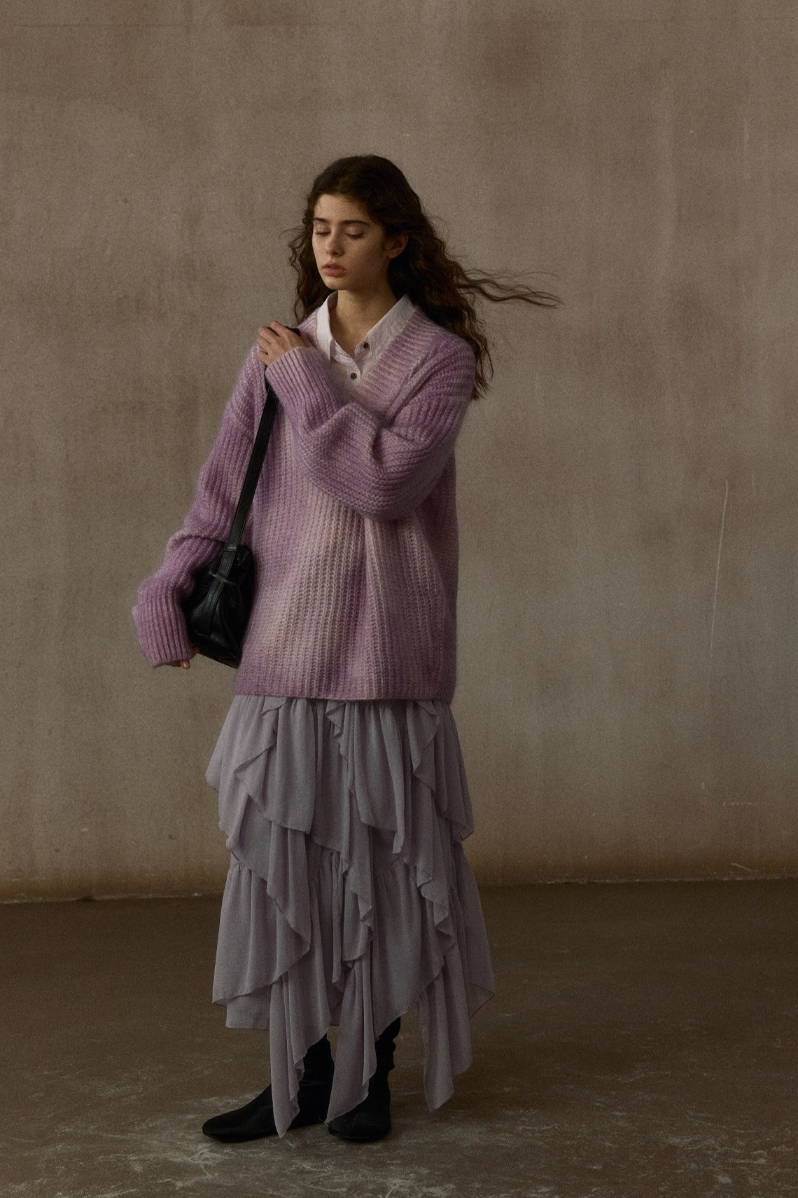 Chunky knit loose-fit V-neck drape sweater | 4 color