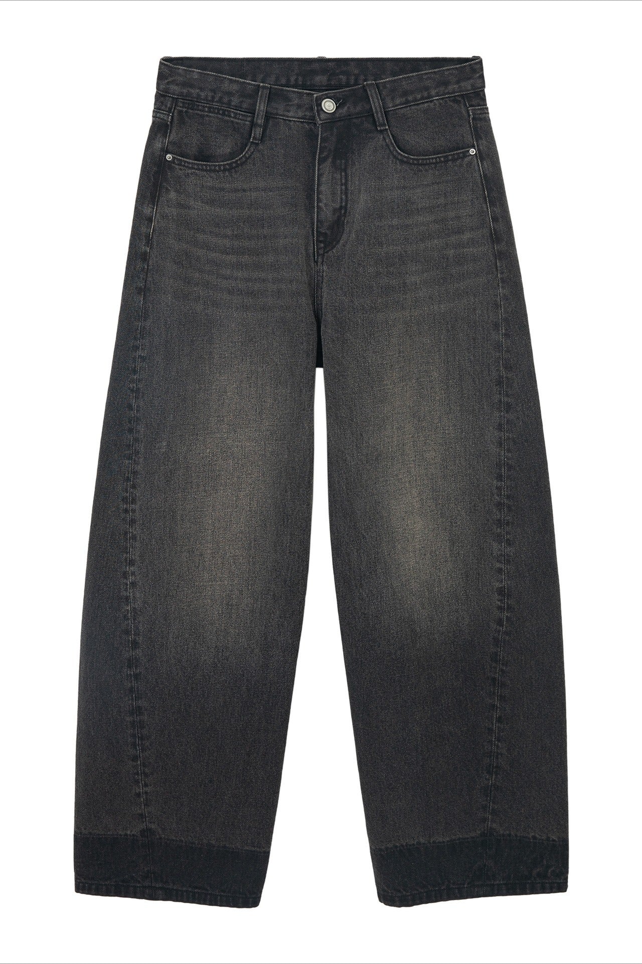Cotton blend contrasting cuff scythe-shaped leg jeans | 2 color