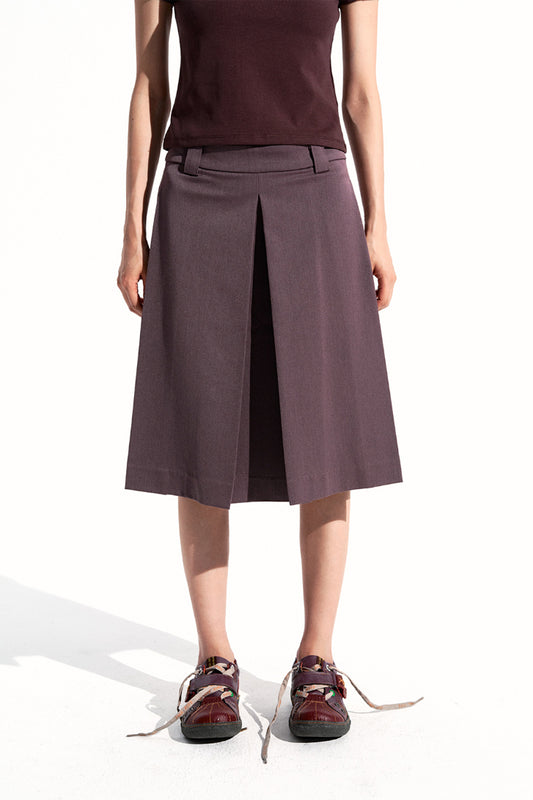 Wool containing wide-pleated knee-length skirt | 2 color