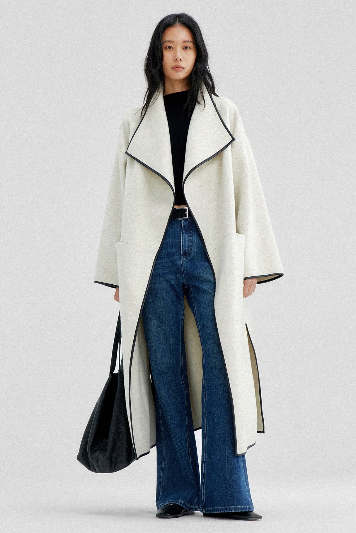 Wool-cashmere-silk large lapel overcoat