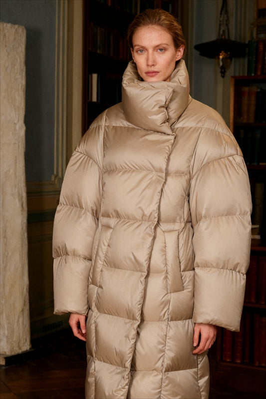 Cocoon-shape stand collar down coat | 2 color