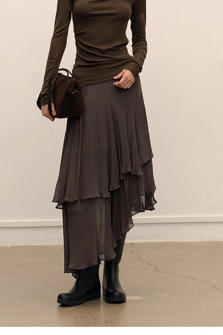 Misty flowy asymmetrical hem skirt | 3 color