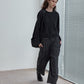 Wool blend wide-leg curved cropped pants | 3 color