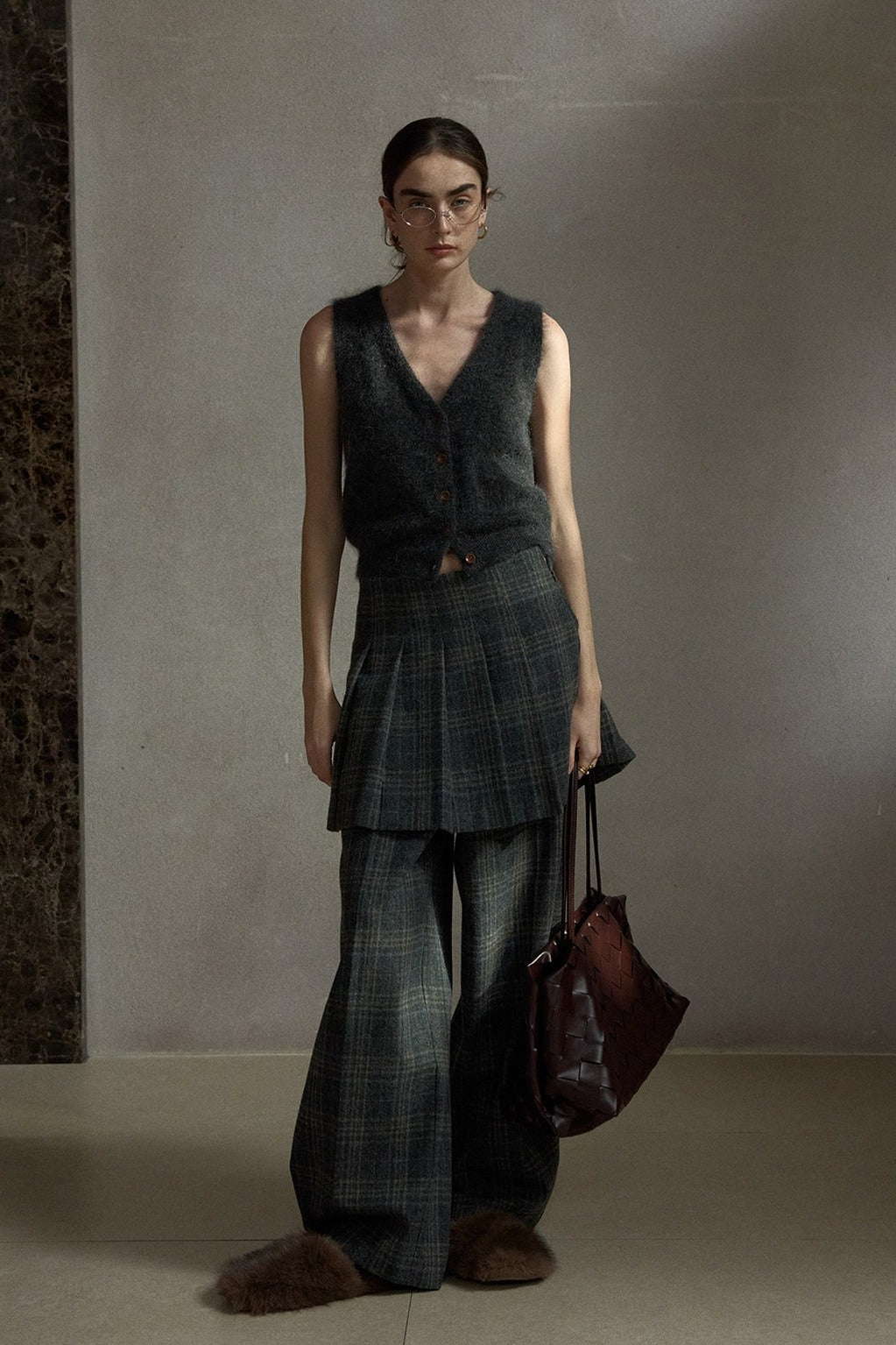 Retro clash-plaid suiting pants | 3 color