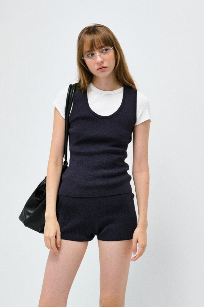 Slim-fit wool-blend knit vest | 3 color