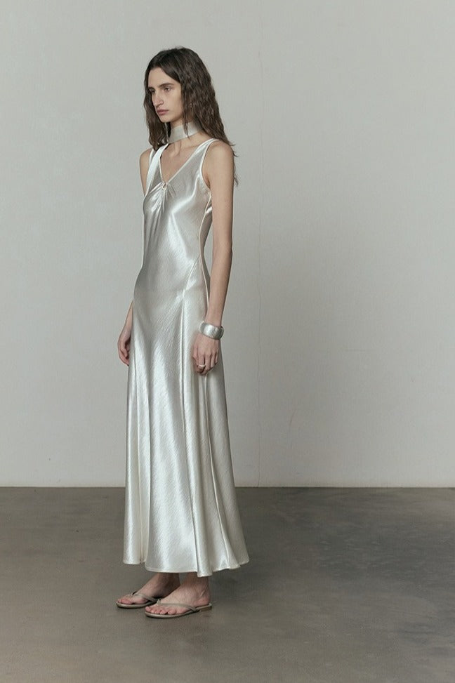 V-neck maxi glows dress with a tie| 3 color