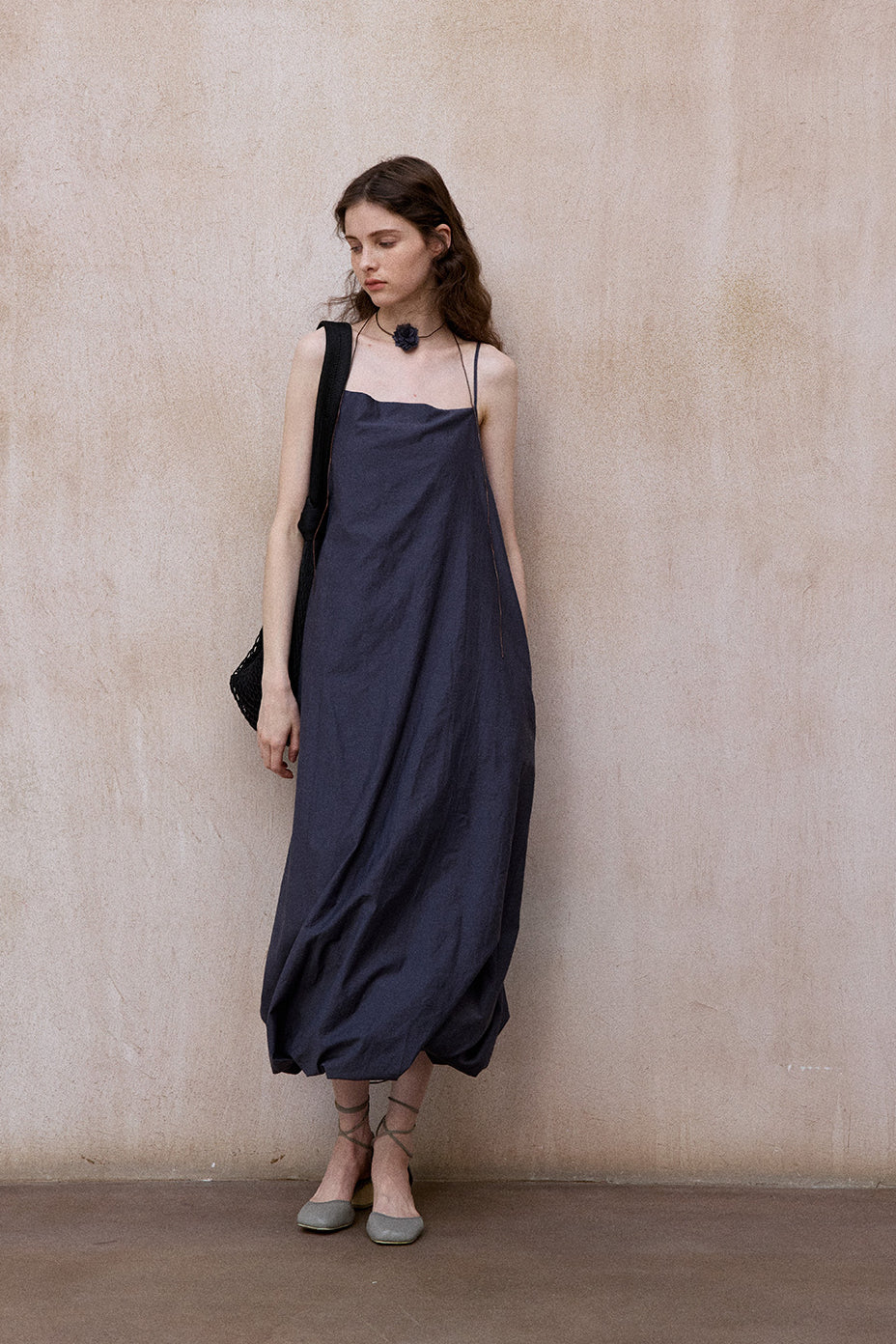Cotton blend peplum shape strap dress | 3 color
