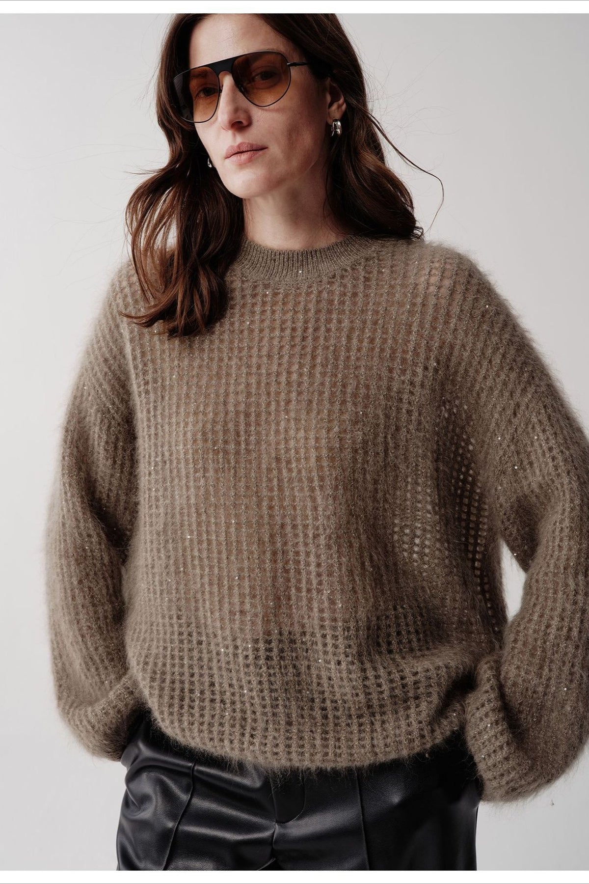 100% wool shimmer openwork sweater | 2 color