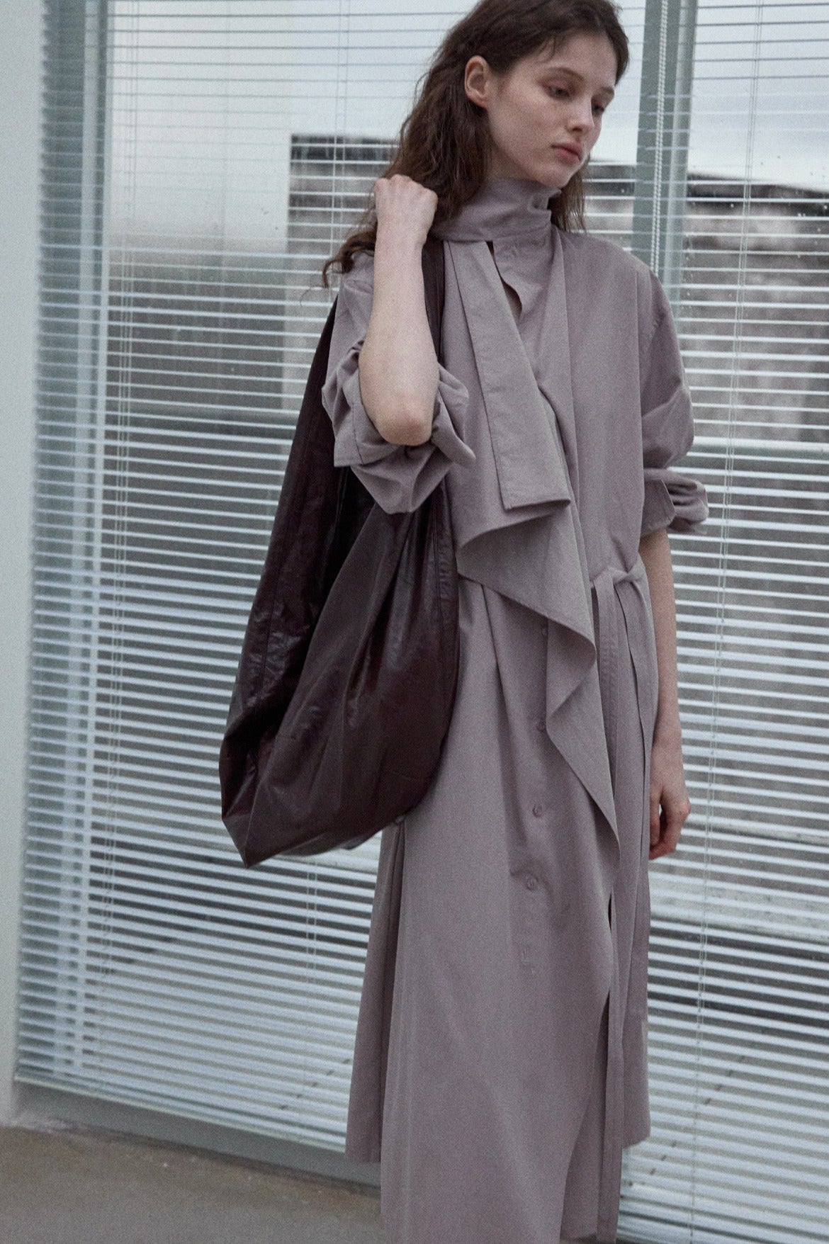 Cotton blend irregular flutter collar lightweight trench coat | 3 color
