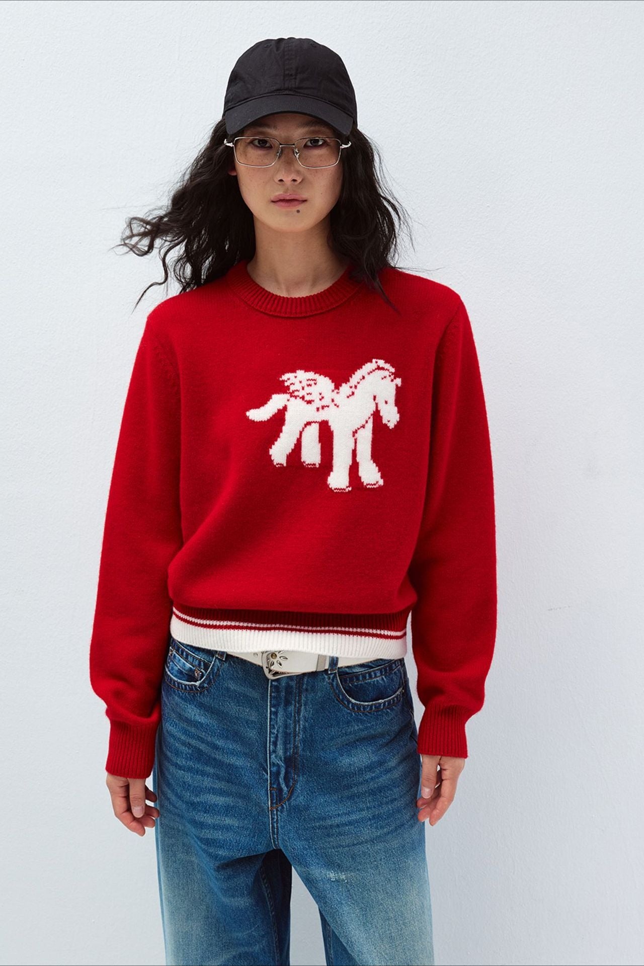 100% sheep wool horse pattern pullover sweater | 3 color