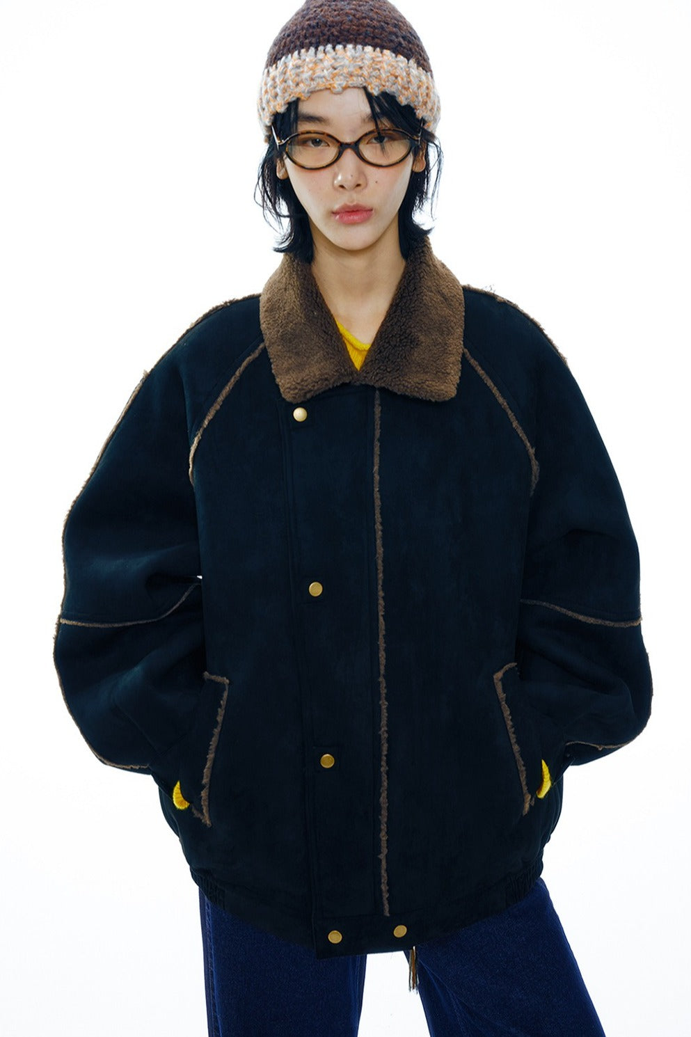 Contrast design oversized bomber jacket | 3 color