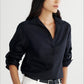 Hemp clean fit half-placket V-neck shirt | 2 color