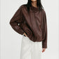 Matte-finish cropped PU jacket | 2 color