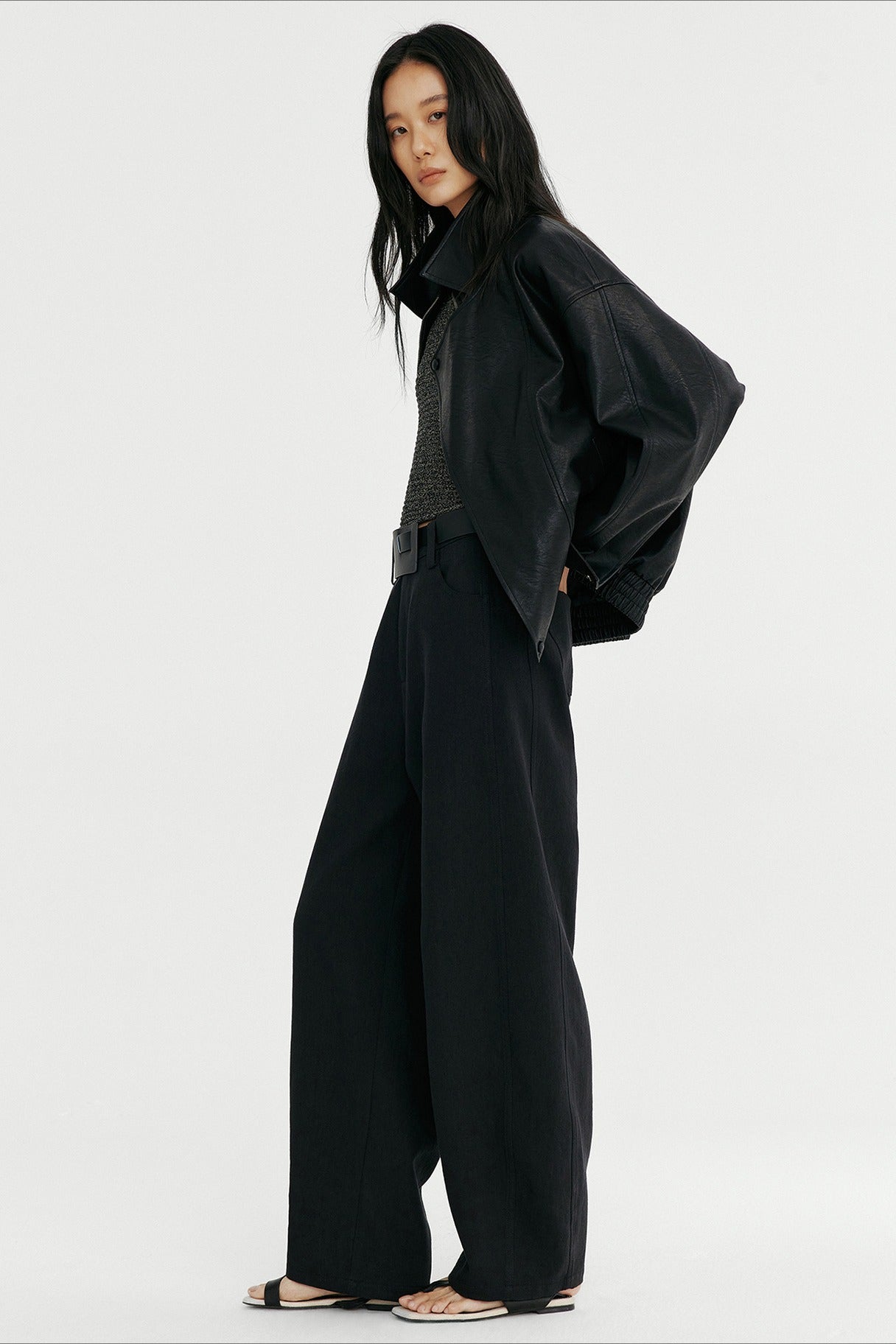 PU blend sleek panel retro style jacket | 2 color