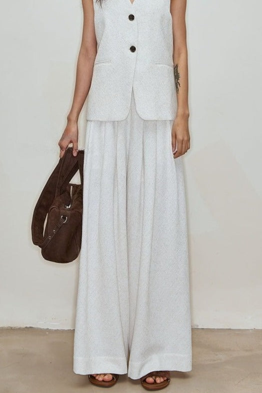 Cotton blend drape weave wide-leg pants | 2 color