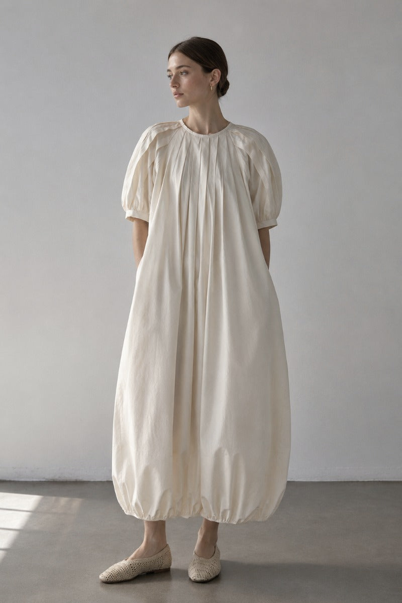 Cotton bud dress with puff sleeves