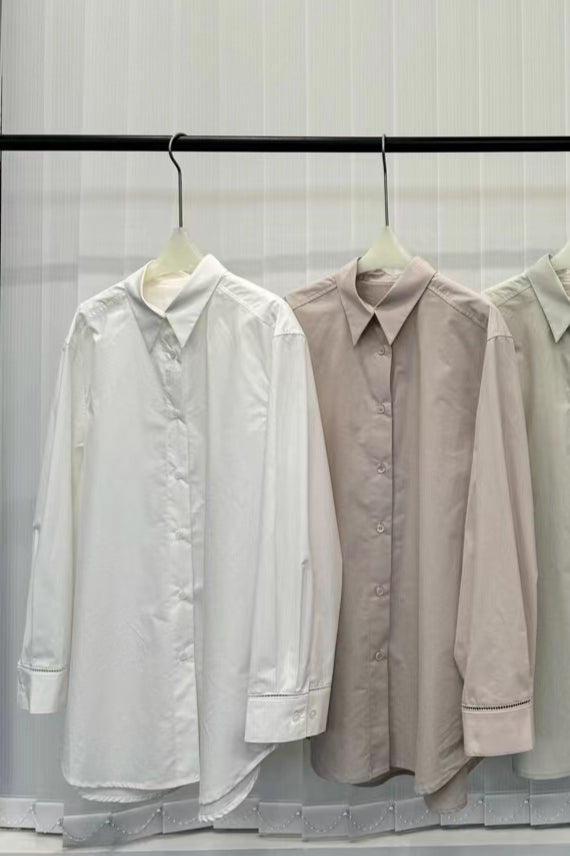 Cotton blend straight cut mid-length shirt | 4 color