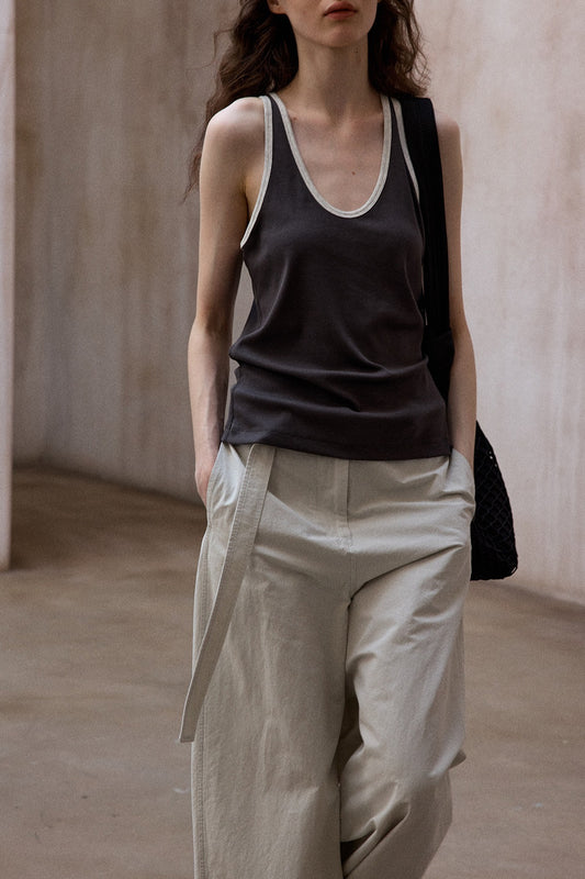 Cotton blend elastic color contrast tank top | 3 color