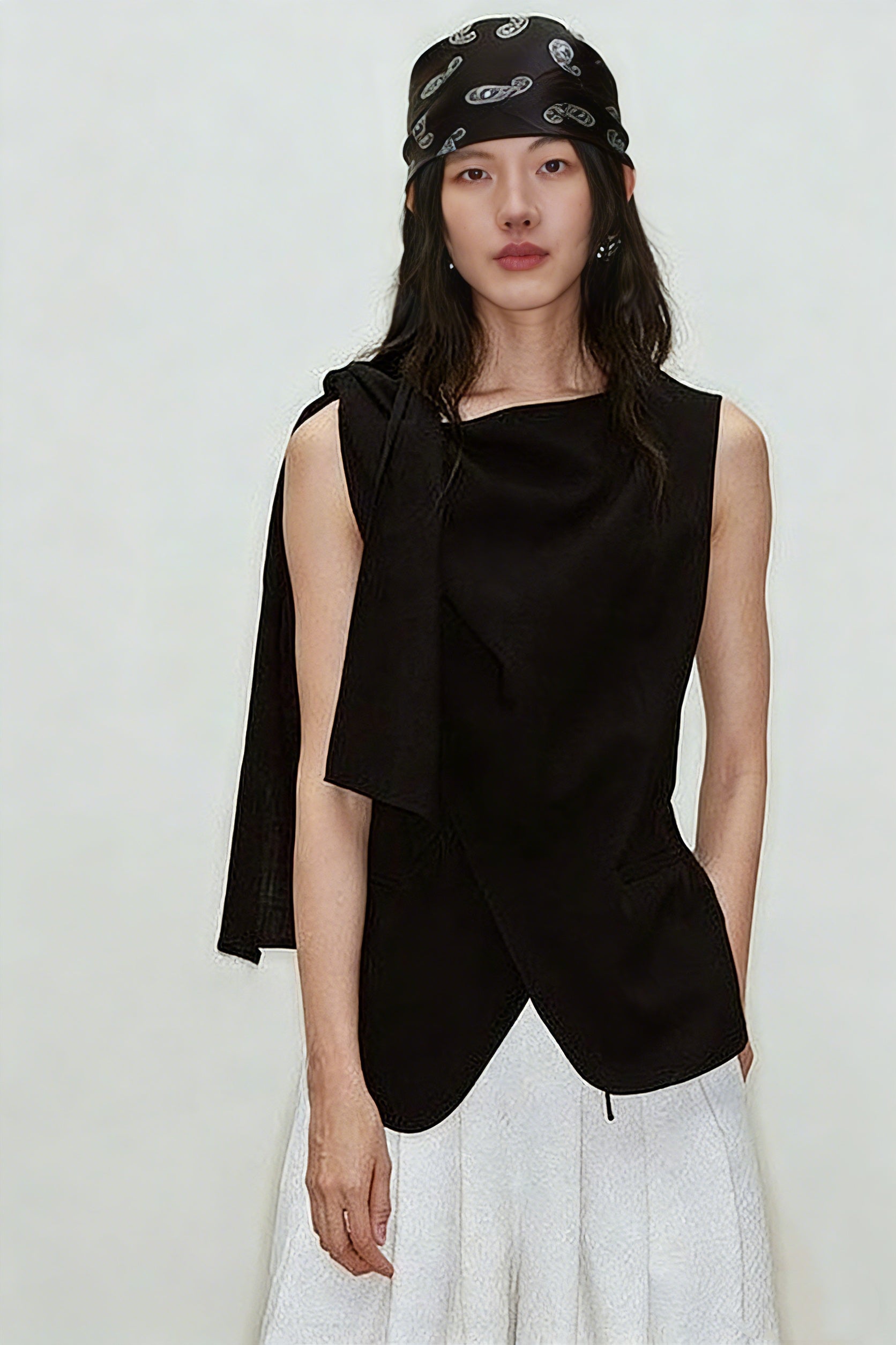 Cotton-linen tie shoulder vest | 2 color