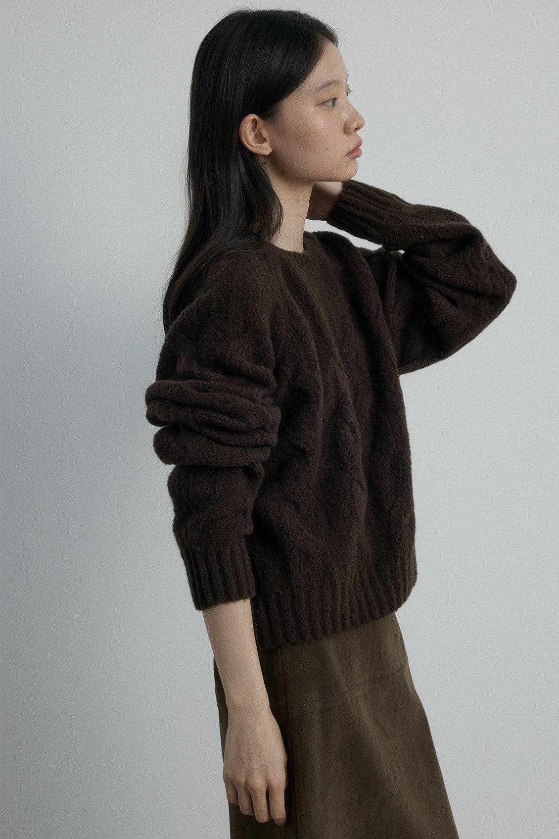 Wool blend cozy cable knit sweater