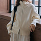 100% wool rib high collar dual-zipper cardigan