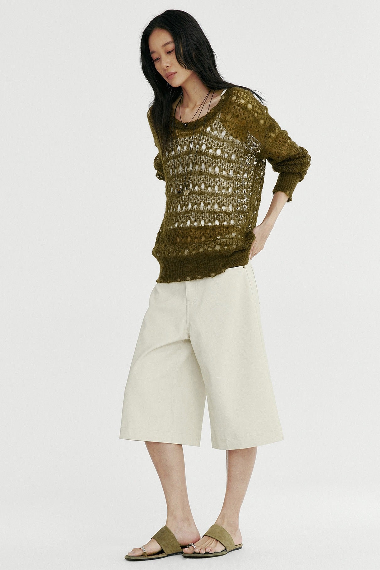 Wool blend airy open-knit hole knitwear | 2 color