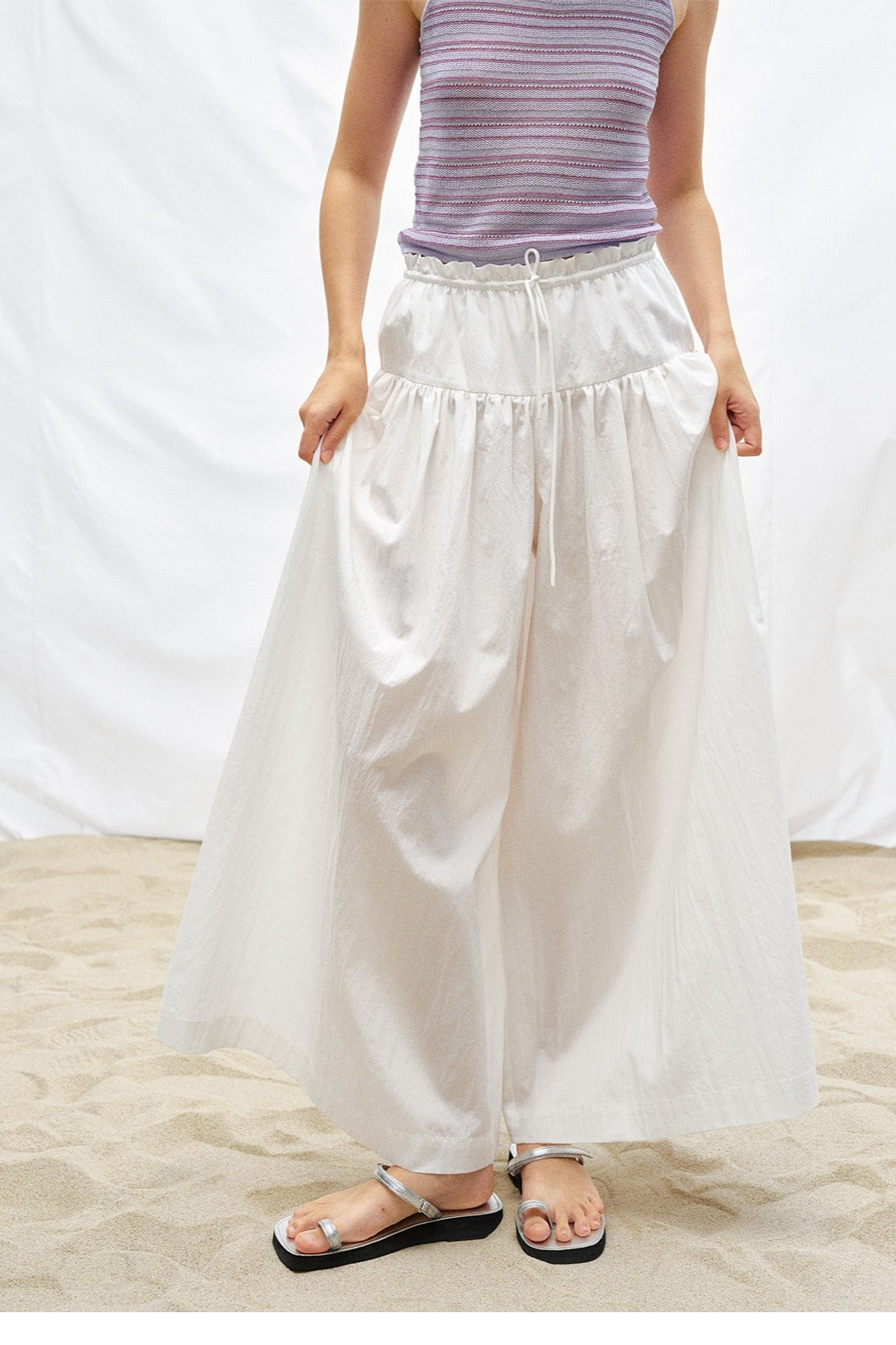 Tencel blend wide-leg skort-pants | 3 color