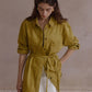 Elastic mid-length suede feel drawstring waist shirt-jacket | 3 color